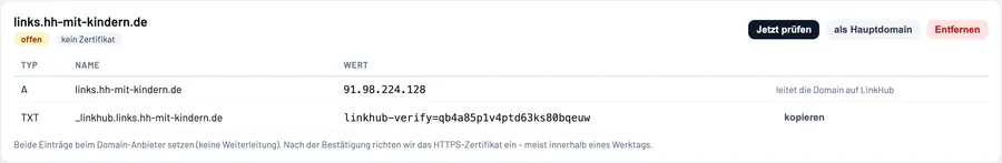 Eigene Domain mit den nötigen DNS-Einträgen