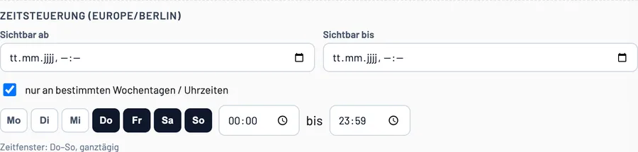 Zeitsteuerung mit Start, Ende und Wochentagen Do bis So